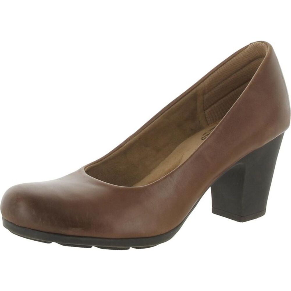 Comfortiva Womens Noxi Tan Leather Block Heel Memory Foam Pumps Shoes Used